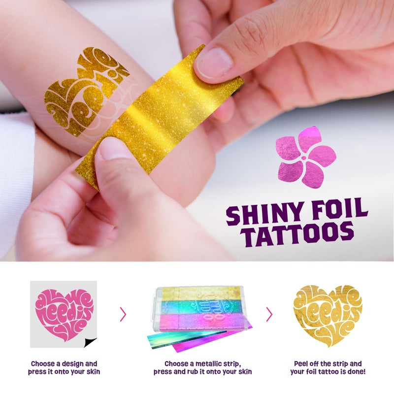 Pretty Me Temporary Shimmery Tattoo Studio Kit for Kids - Glitter & Metallic Fake Tattoos for Girls - Birthday Gift Ideas for Girl - Best Craft Kits Toys Stuff for Ages 6  7  8  9  10  11 Year Old - Cool Gifts - Image 4